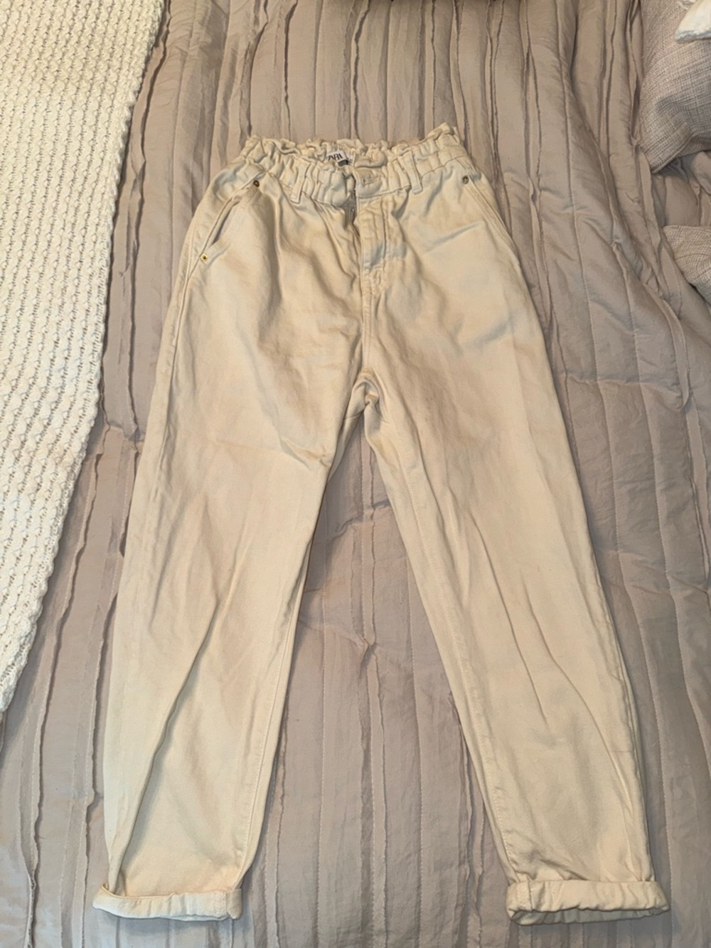 Zara Cream Paperbag Waist Trousers